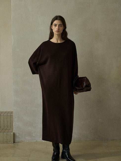 Elvara Wool Tie-Sleeve Knit Dress