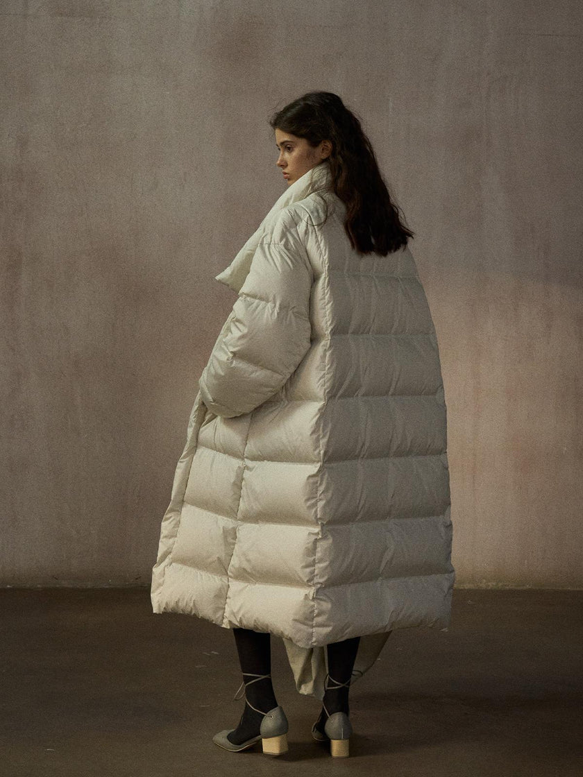 Veloria Wrap-Style Long Down Coat
