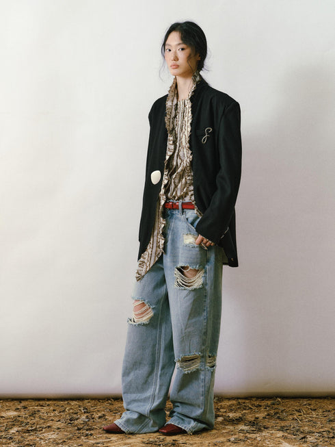 Cobalt Destroyed Wide-Leg