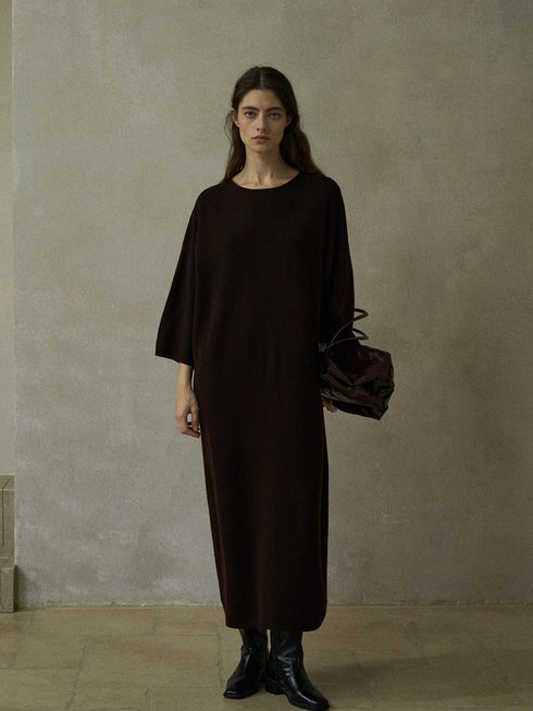 Elvara Wool Tie-Sleeve Knit Dress