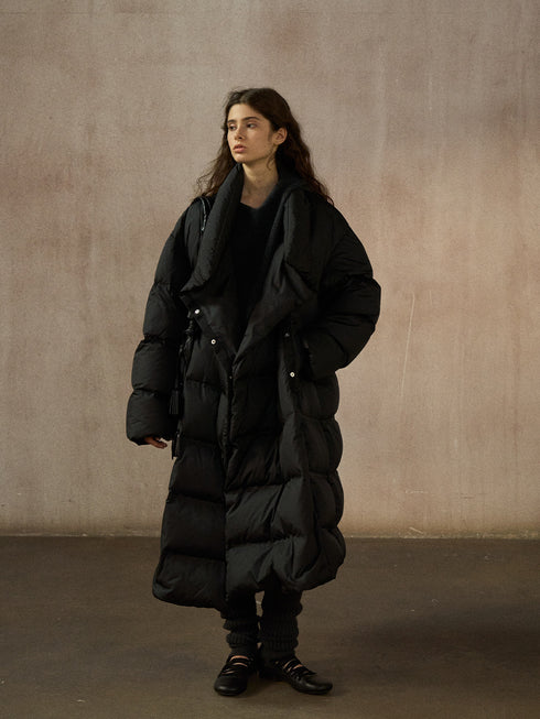 Veloria Wrap-Style Long Down Coat