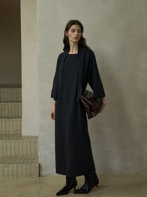 Elvara Wool Tie-Sleeve Knit Dress