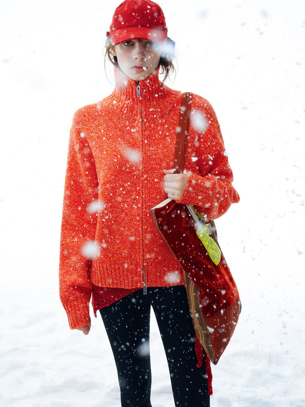 Mirella Zip-Up Wool High-Neck Sweater