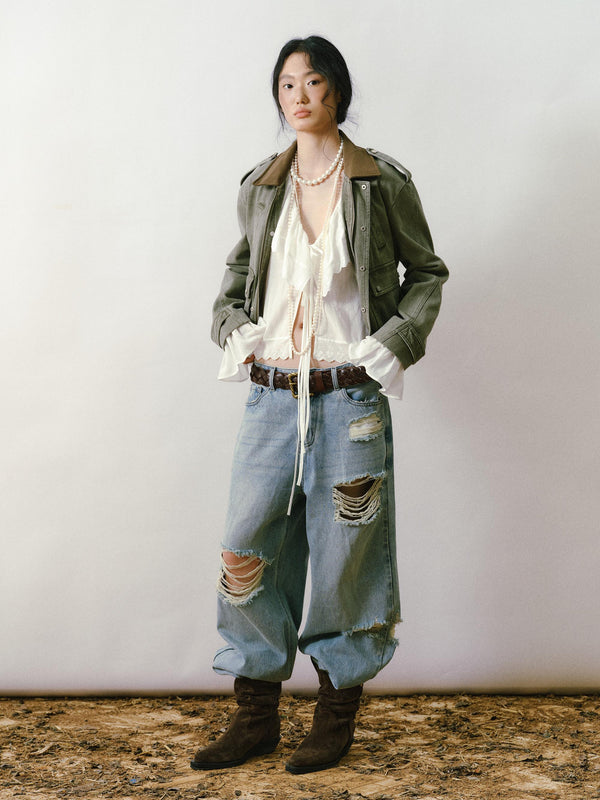 Cobalt Destroyed Wide-Leg