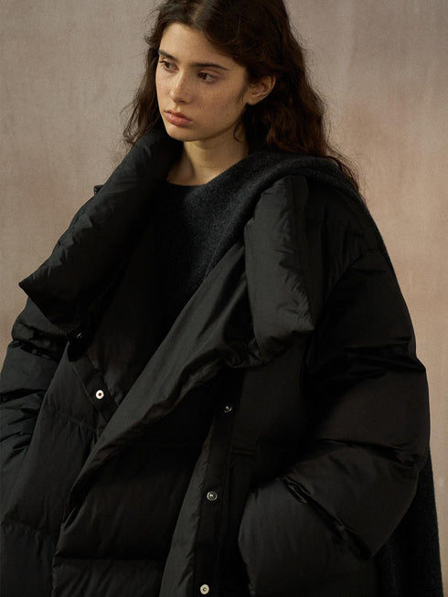 Veloria Wrap-Style Long Down Coat