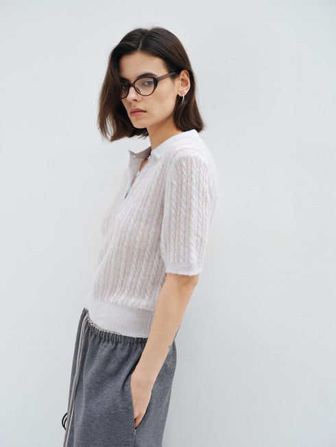 Cinder Curve Mohair Knit Polo