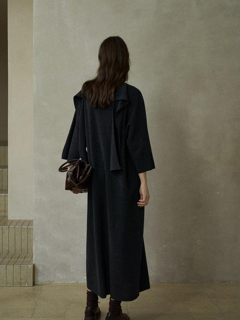 Elvara Wool Tie-Sleeve Knit Dress