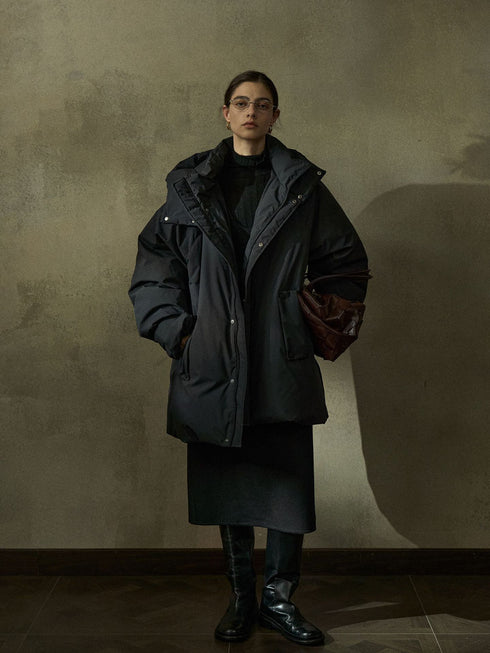 Veloria Stand-Collar Hooded Puffer Jacket