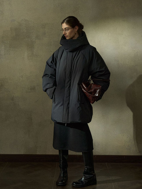 Veloria Stand-Collar Hooded Puffer Jacket