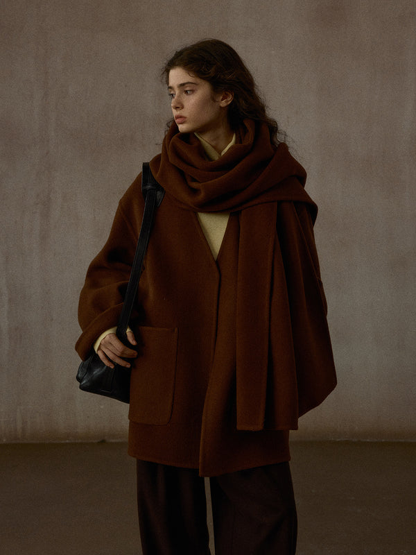 Solace Scarf-Collar Double-Faced Wool Coat