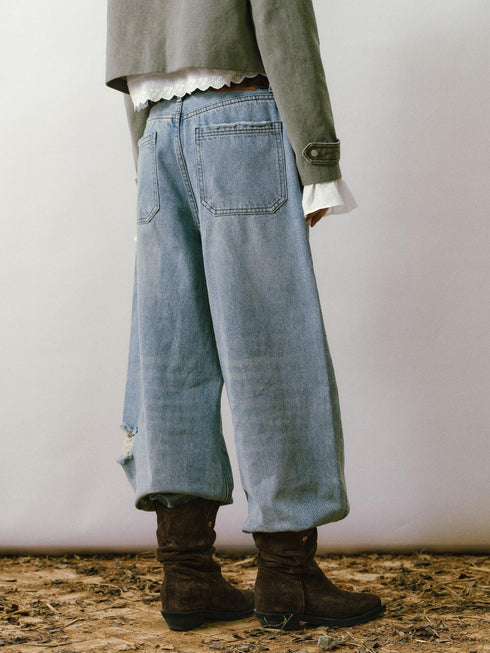 Cobalt Destroyed Wide-Leg