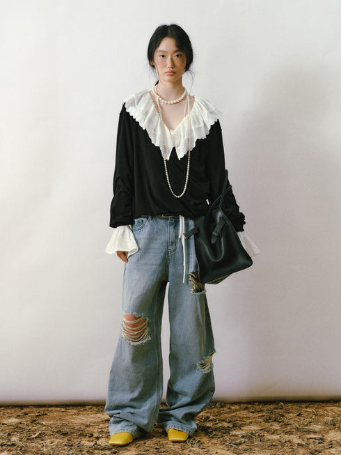 Cobalt Destroyed Wide-Leg