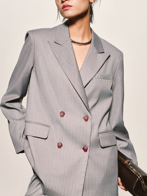 Pinstripe Wool-Blend Blazer