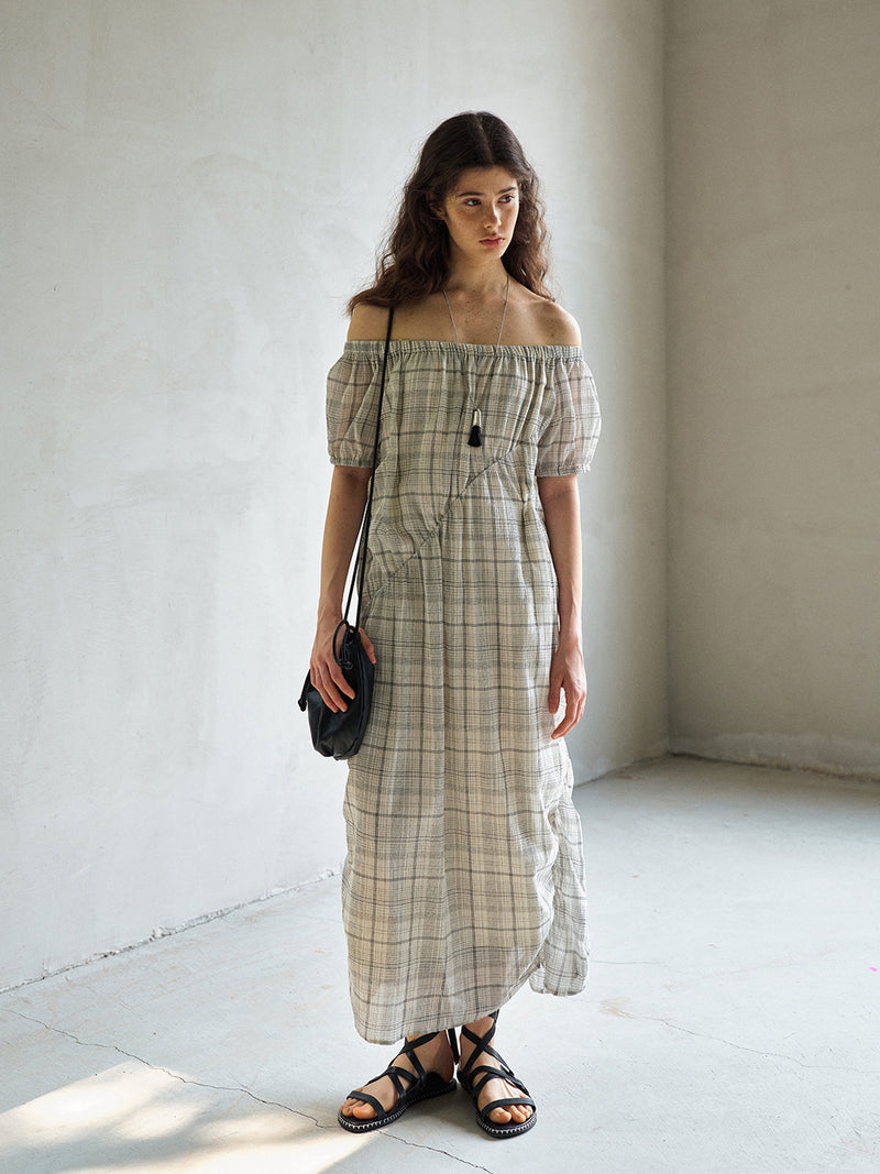Eclipse Plaid Off-Shoulder Dress