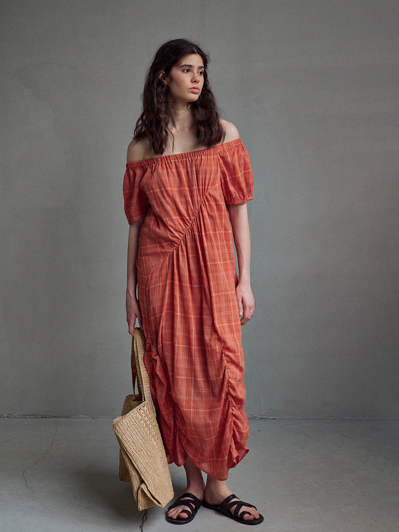 Eclipse Plaid Off-Shoulder Dress