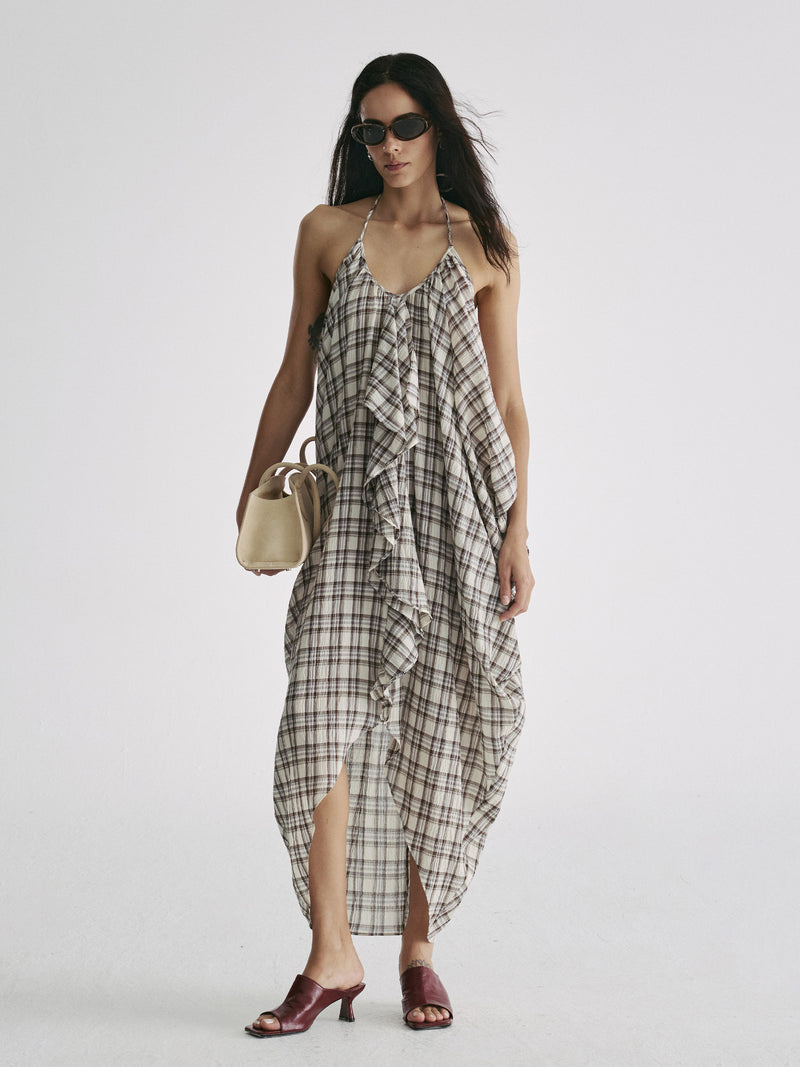 Lumen Plaid Halter Dress
