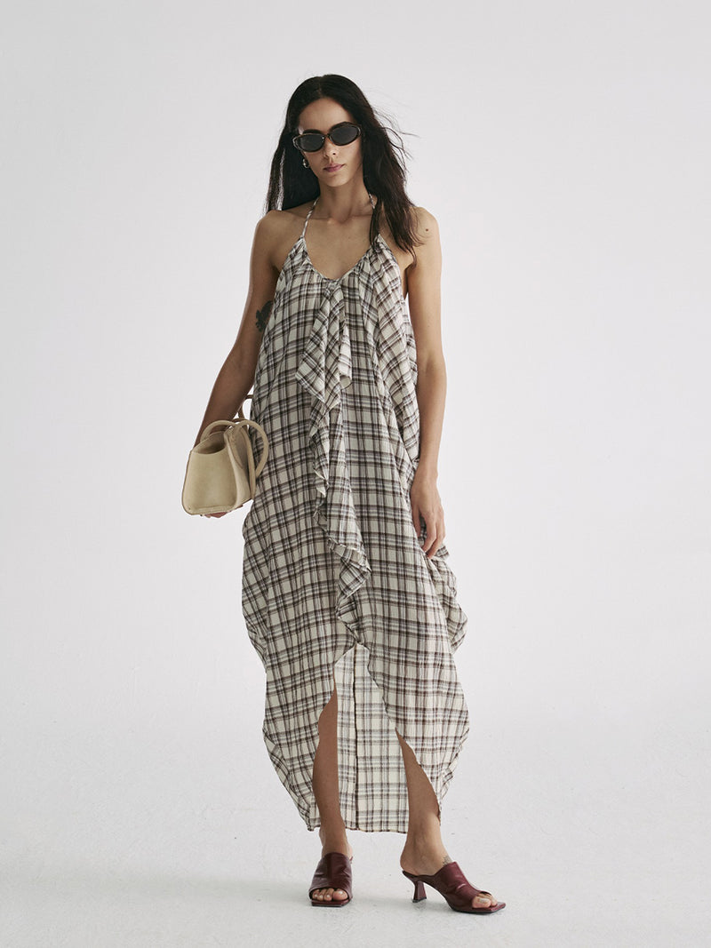 Lumen Plaid Halter Dress