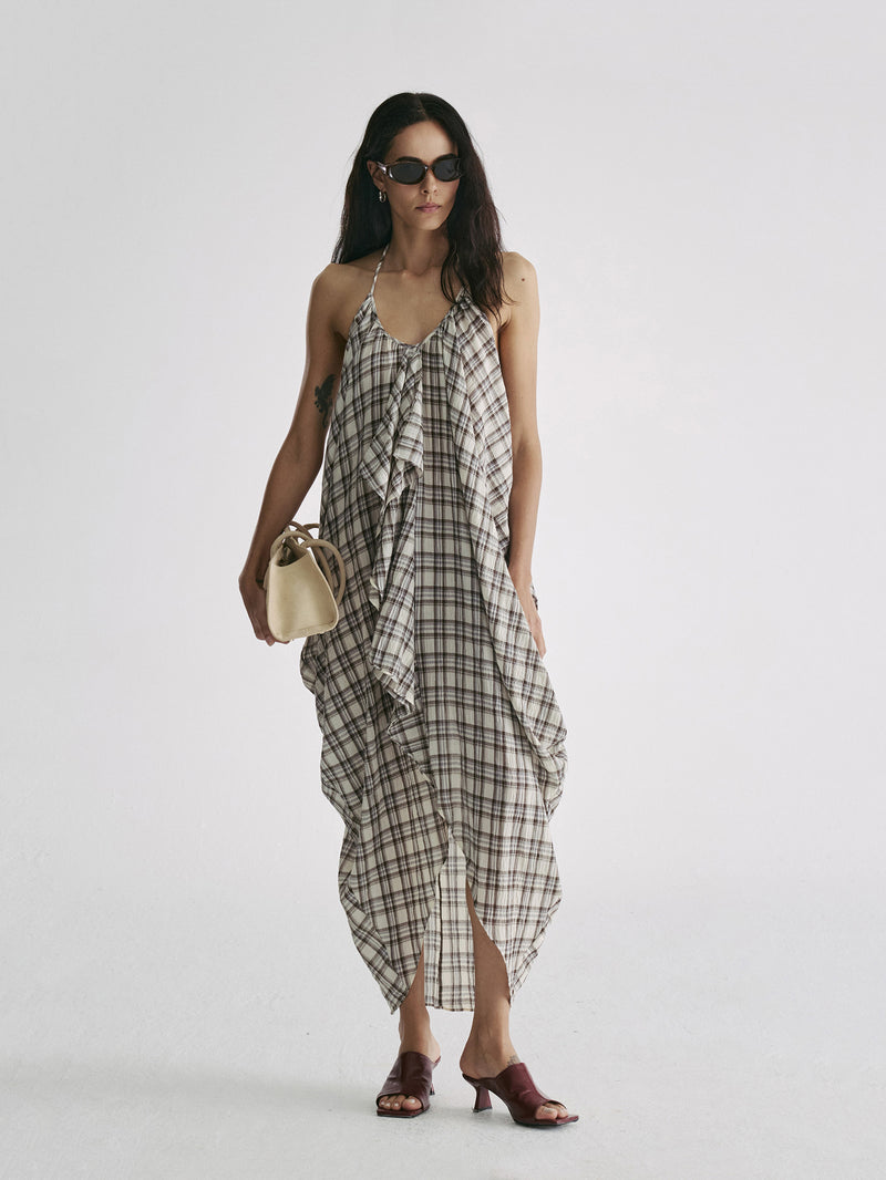 Lumen Plaid Halter Dress