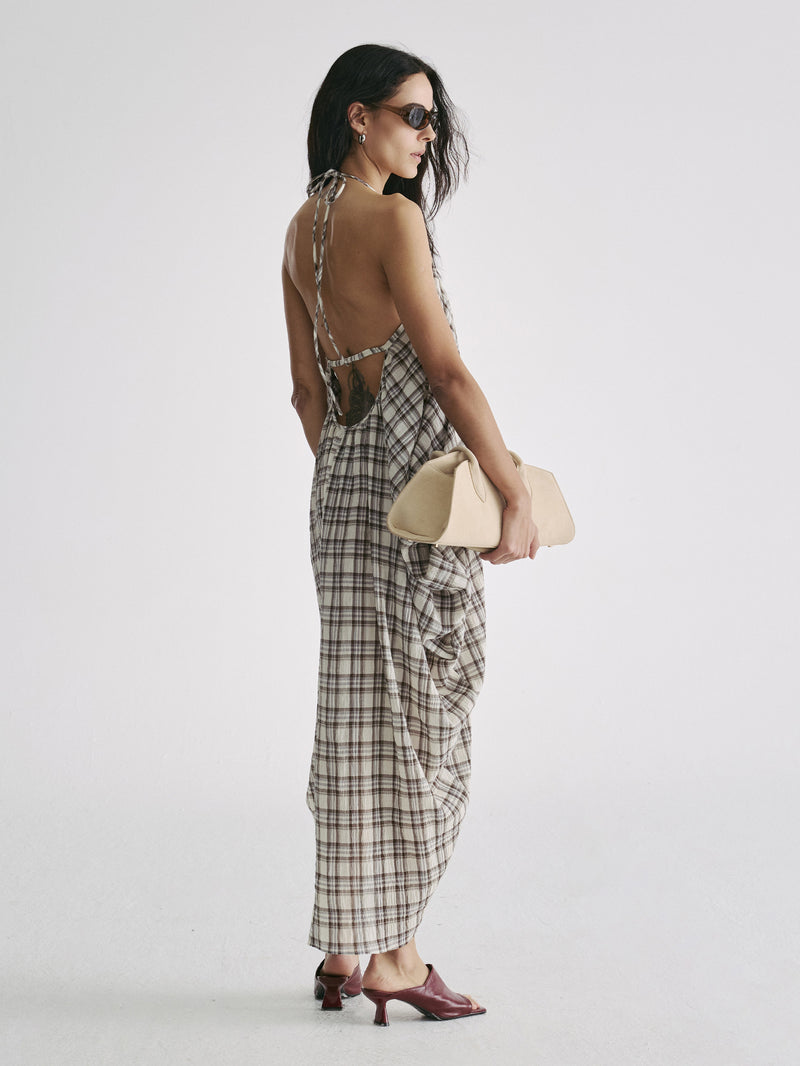 Lumen Plaid Halter Dress