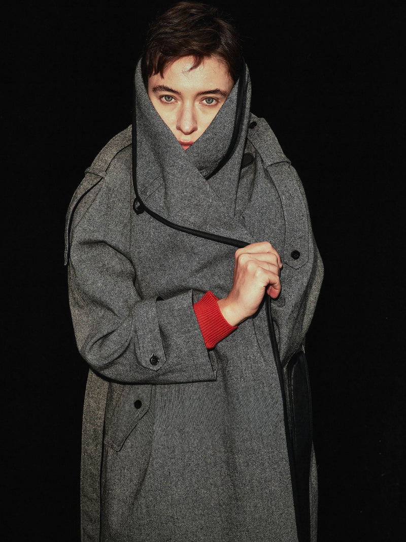 Neris Contrast-Trim Wool Coat