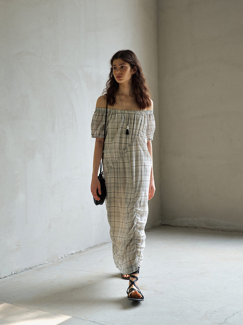 Eclipse Plaid Off-Shoulder Dress