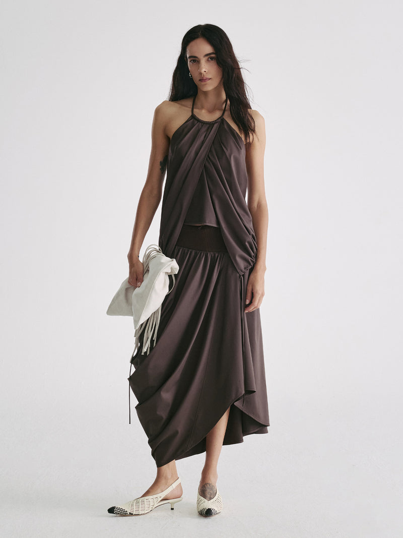 Top con scollo all'americana drappeggiato Obscura