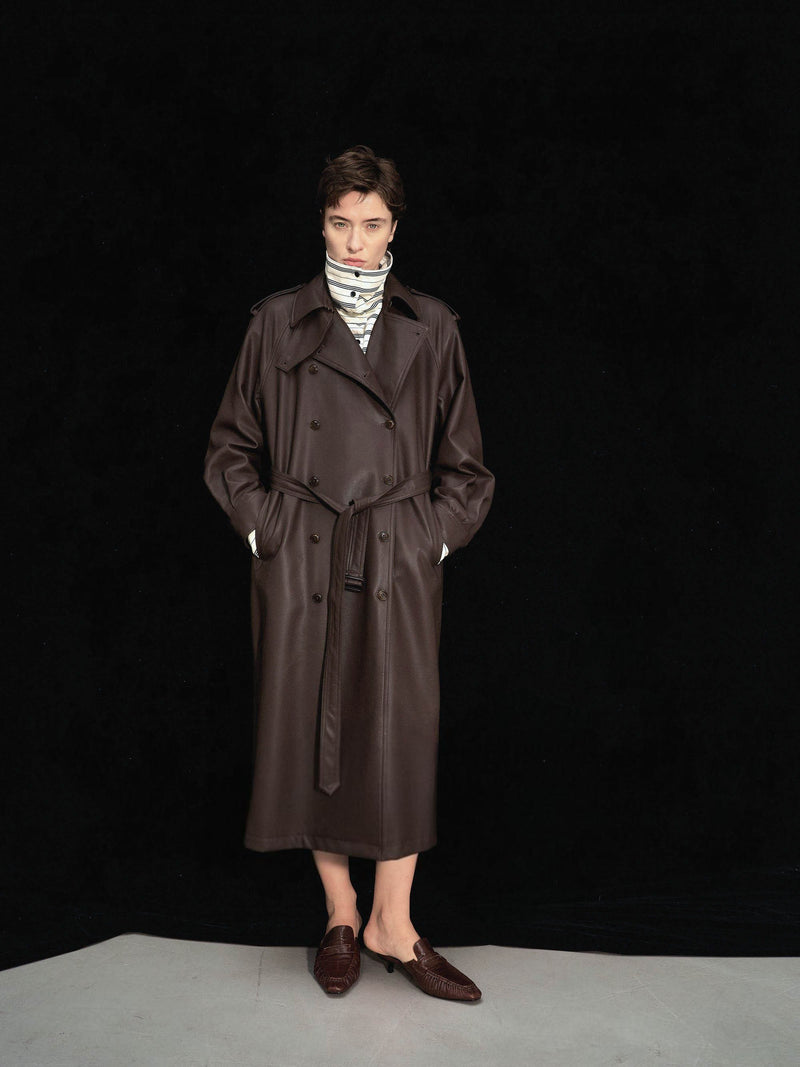 Noura Mantel mit Leder-Einsätzen