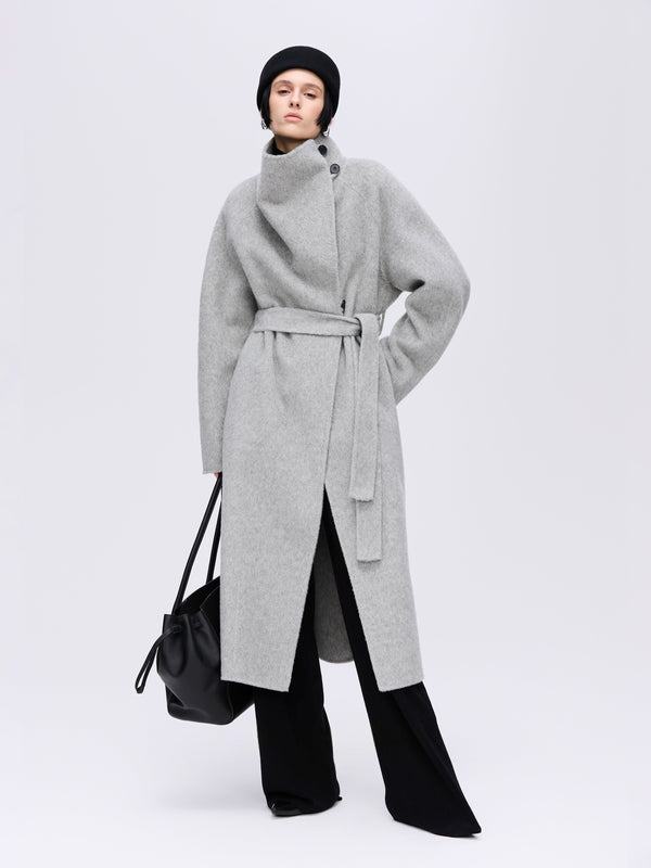 Wool Camel High-Neck Coat