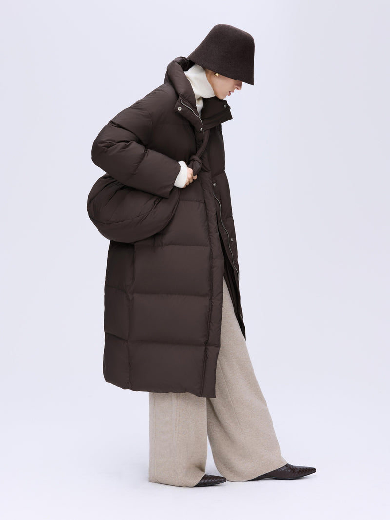 Manteau long en duvet à col montant