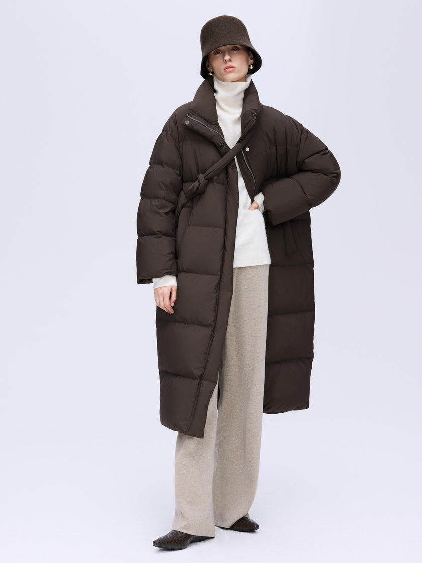 Manteau long en duvet à col montant