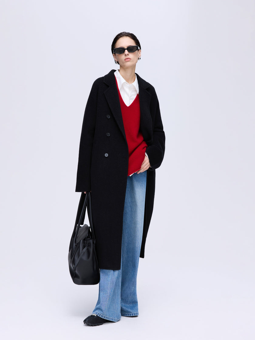 Manteau en laine camel à double boutonnage