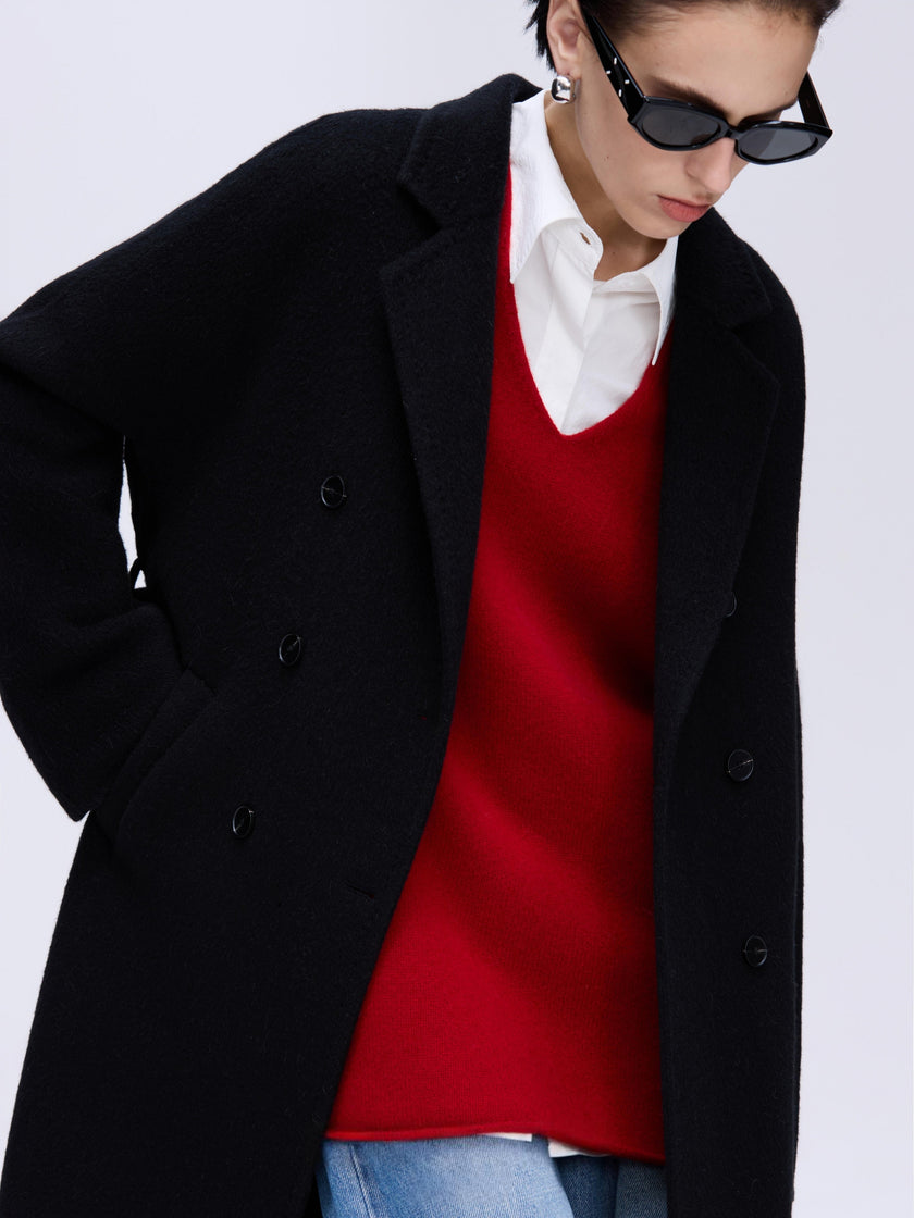 Manteau en laine camel à double boutonnage