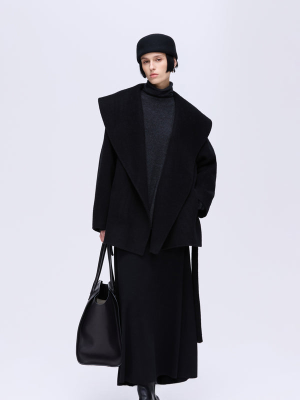 Sculpted Lapel Wool Coat