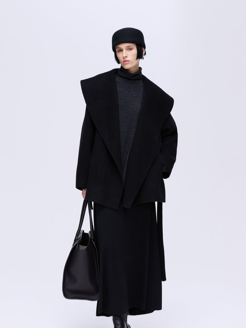 Sculpted Lapel Wool Coat