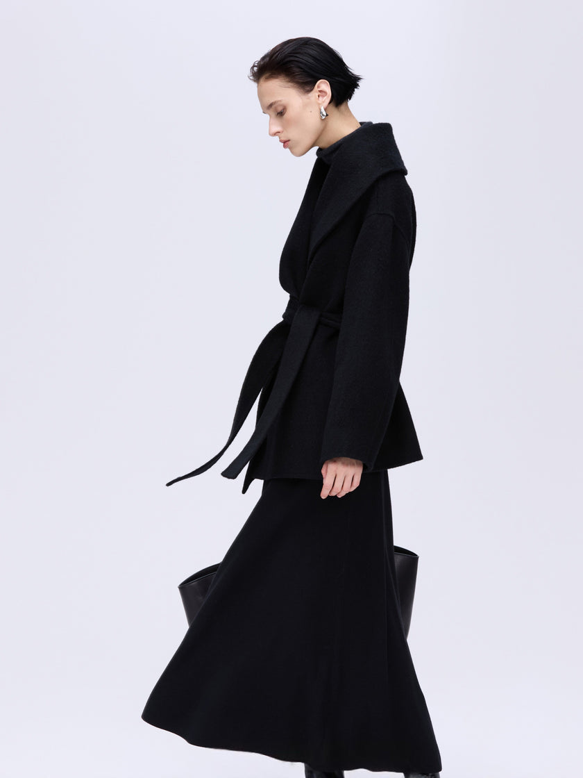 Sculpted Lapel Wool Coat
