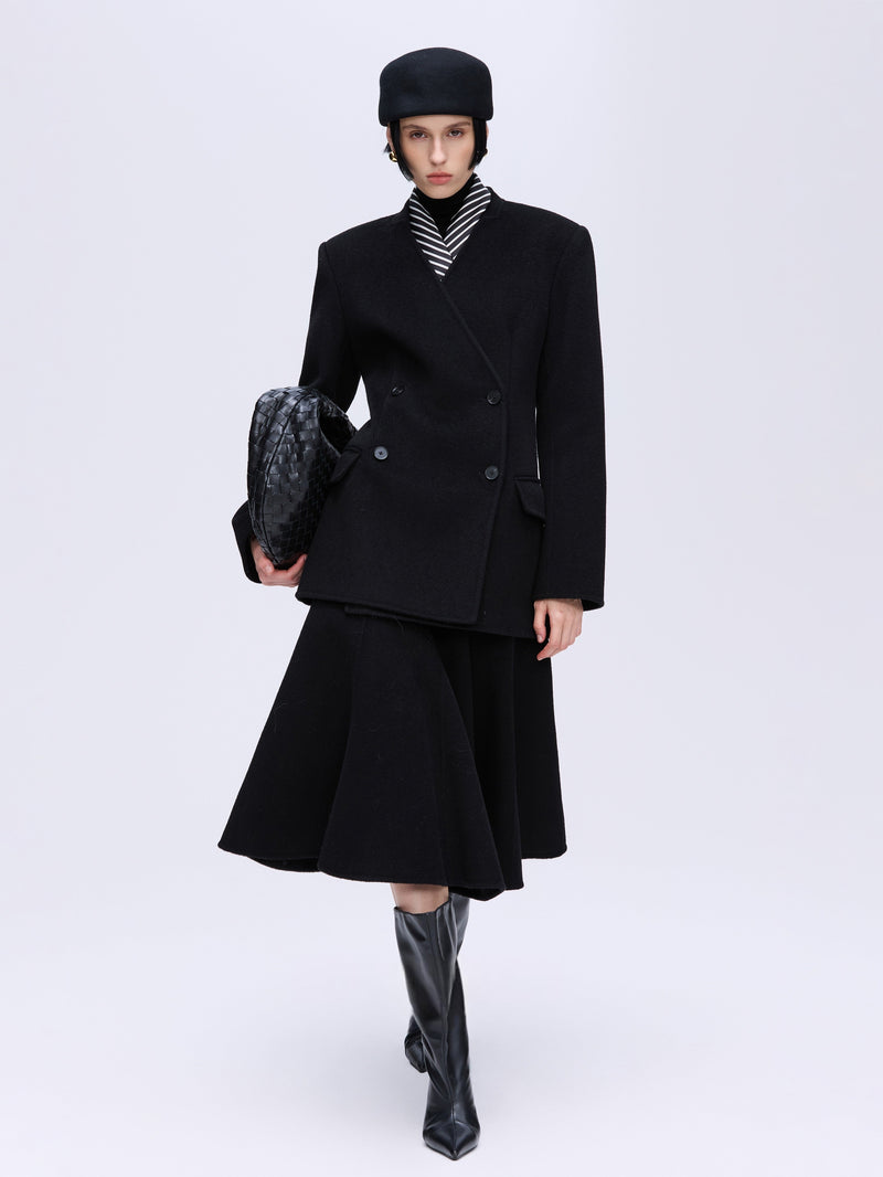 Wool V-Neck Jacket & Skirt Set