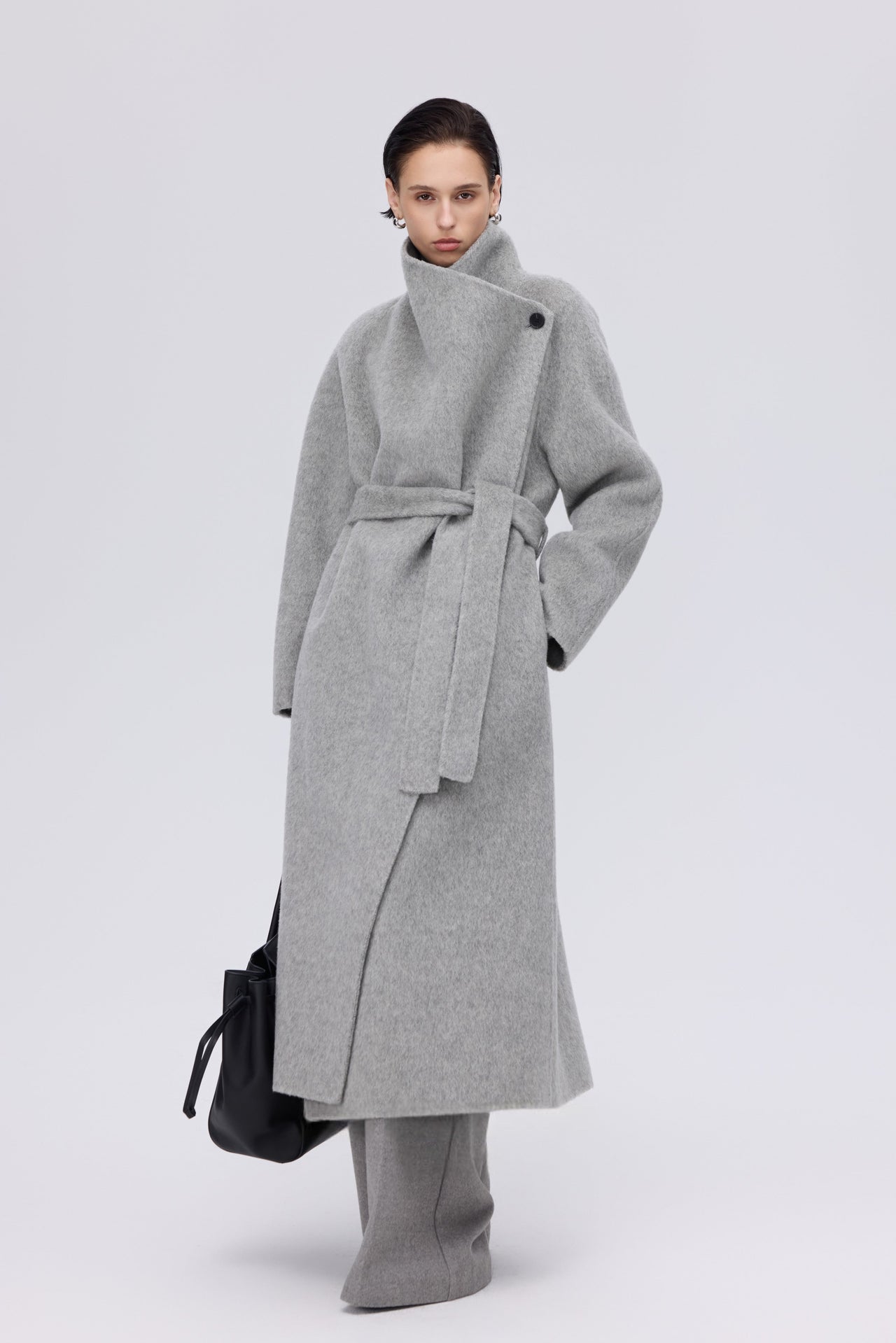 Asymmetric Wool Wrap Coat