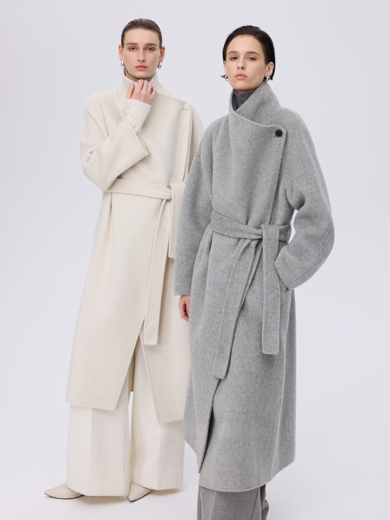 Asymmetric Wool Wrap Coat