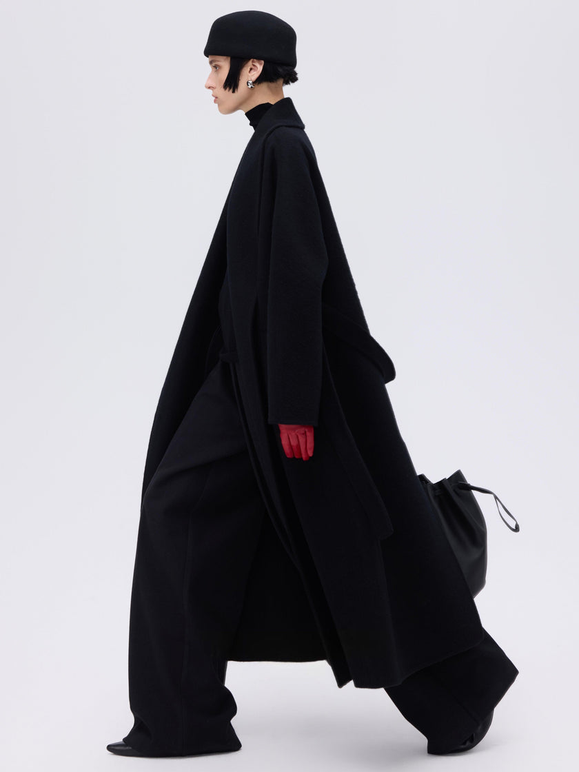 Manteau enveloppant en laine et chameau