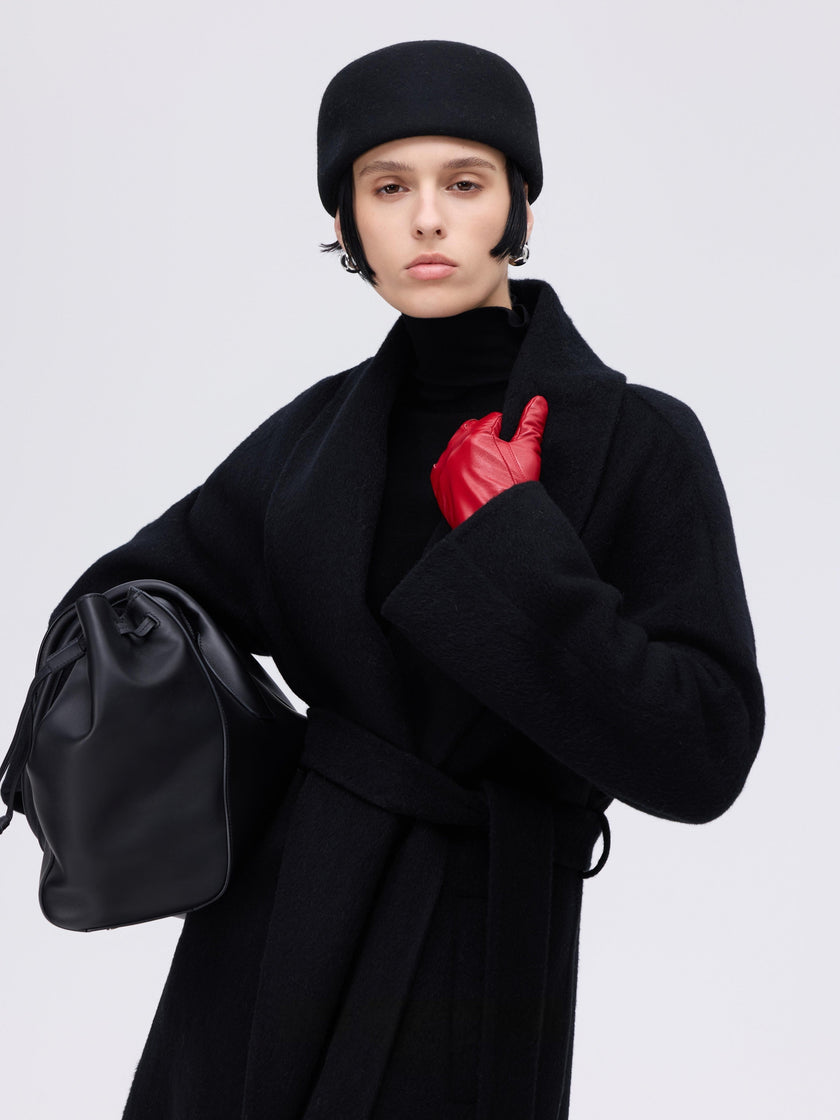 Manteau enveloppant en laine et chameau