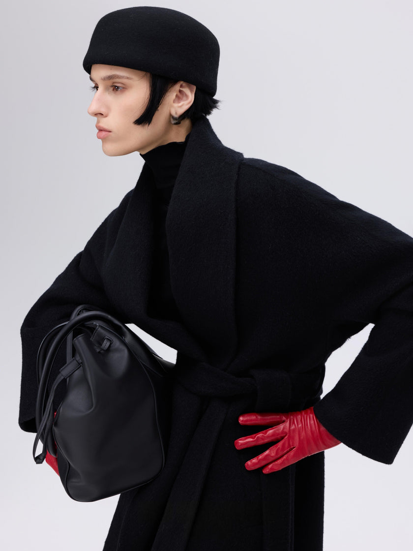 Manteau enveloppant en laine et chameau