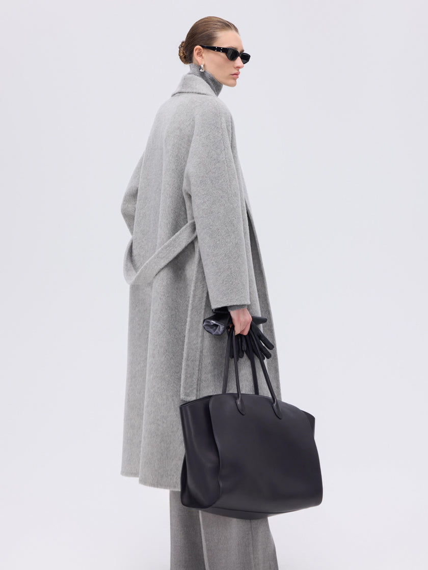 Manteau enveloppant en laine et chameau