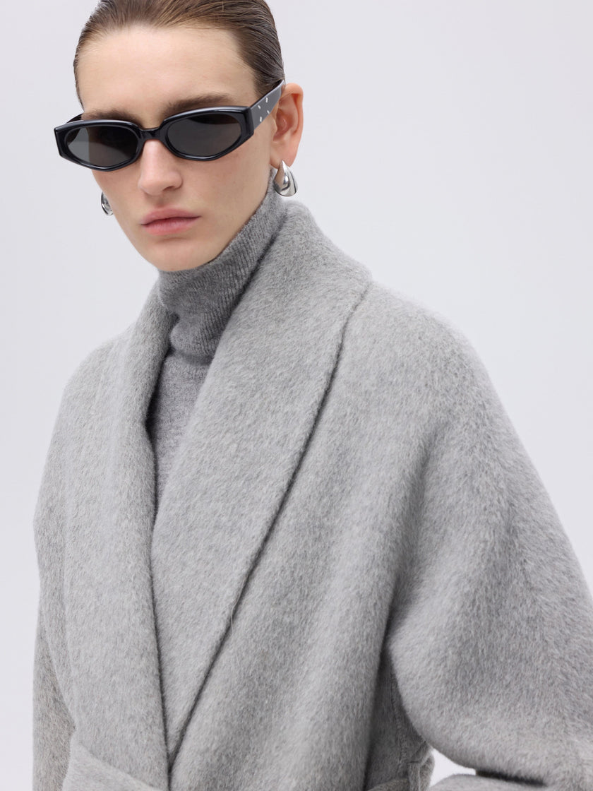 Manteau enveloppant en laine et chameau