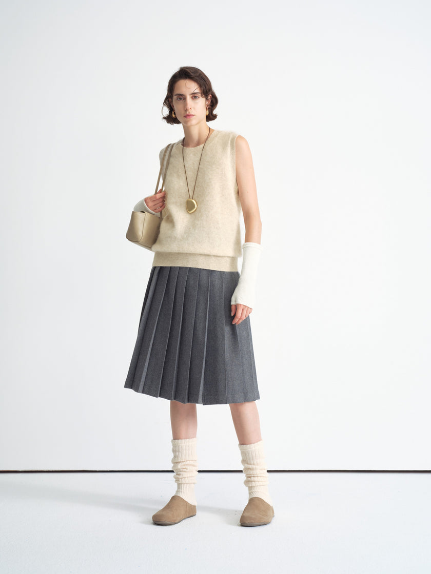 Structured Pleated Midi Skirt