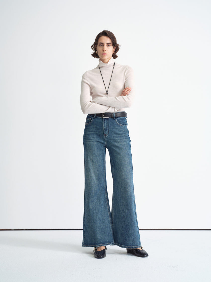 Ribbed Knit Long-Sleeve Top-Turtleneck