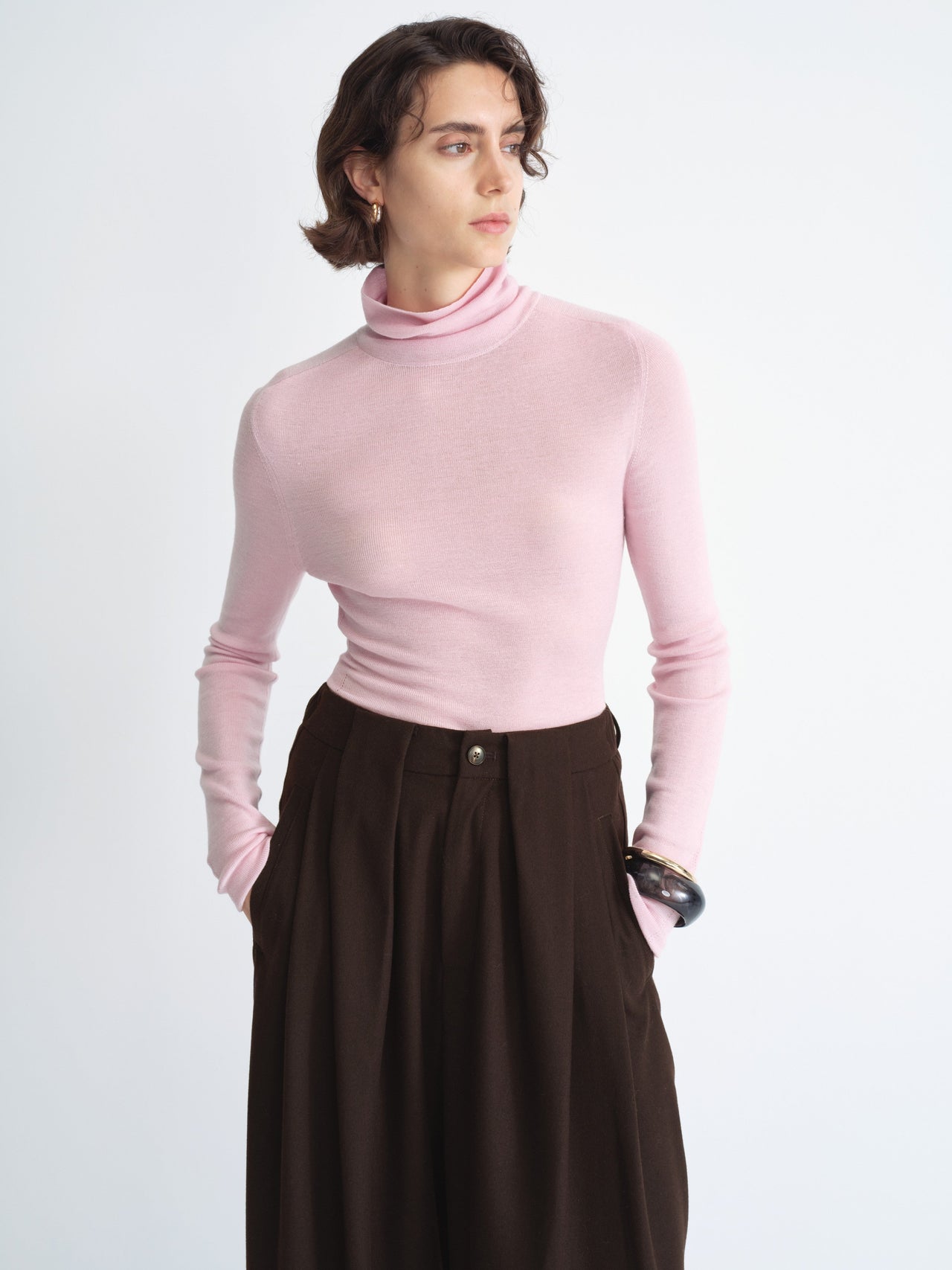 Ribbed Knit Long-Sleeve Top-Half Turtleneck