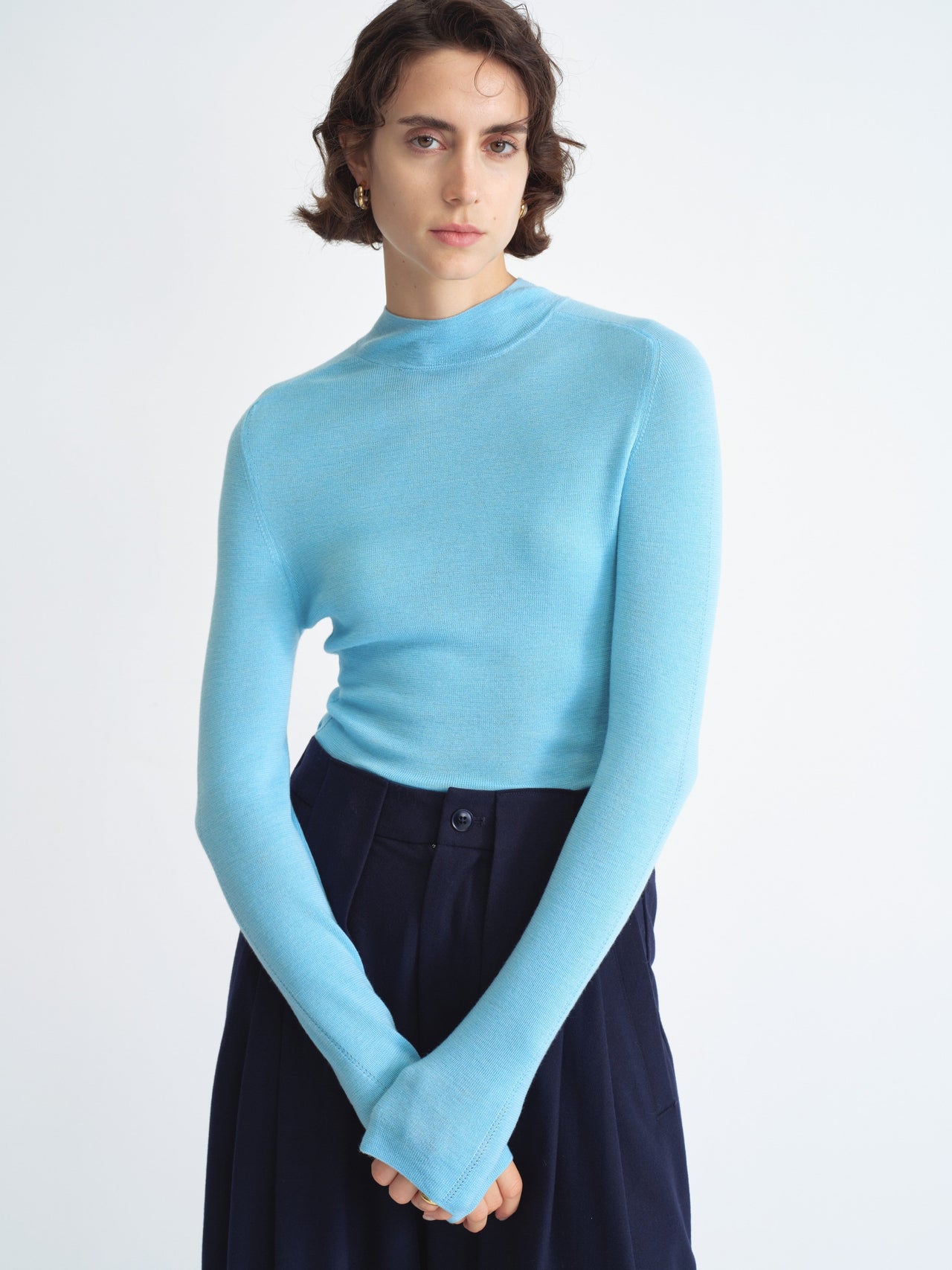 Ribbed Knit Long-Sleeve Top-Half Turtleneck