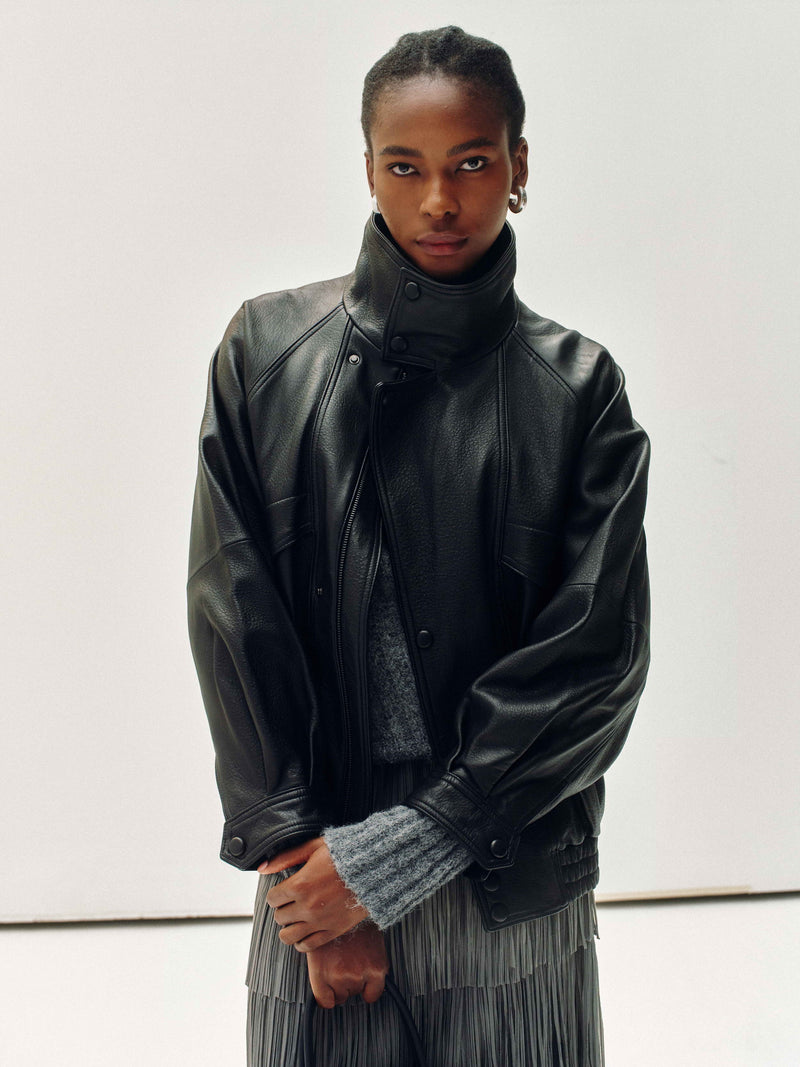 High-Neck New Zealand Leather Jacket