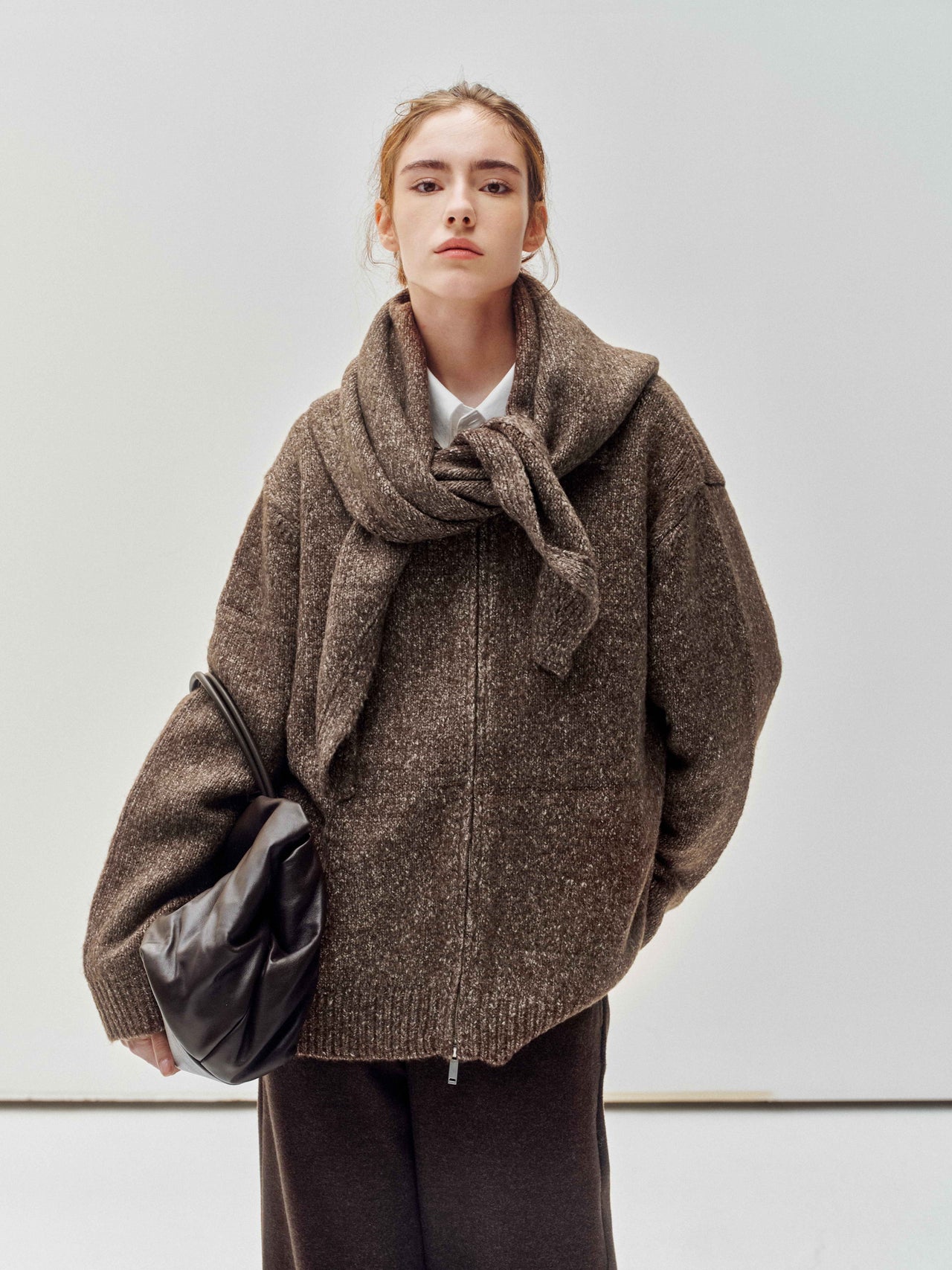 Granule Zip-Up Cardigan & Scarf