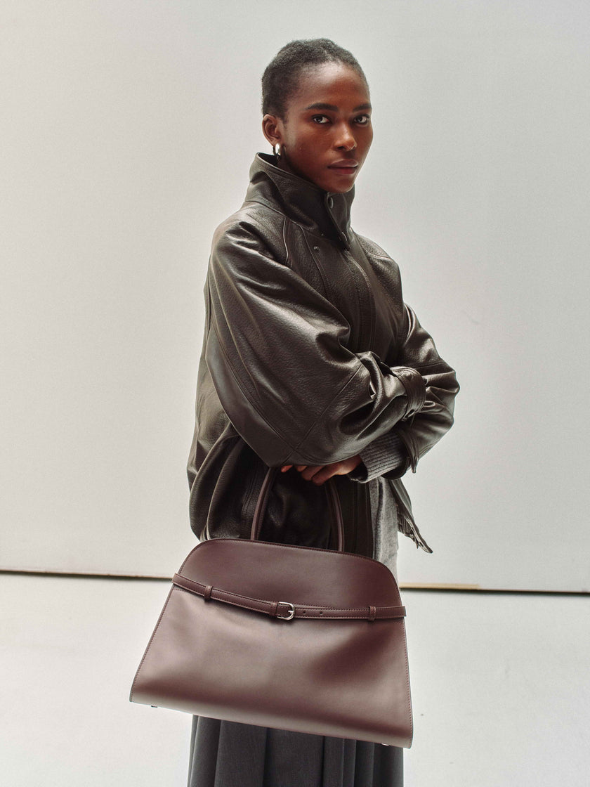 High-Neck Veste en Cuir de Nouvelle-Zélande